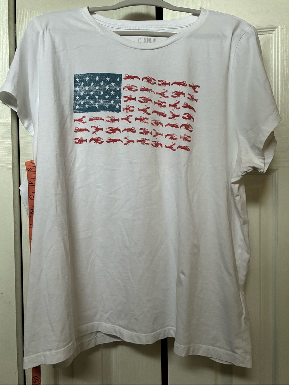 J. Crew White Short-Sleeve Tee with Blue Star Field and Red Lobster Rows